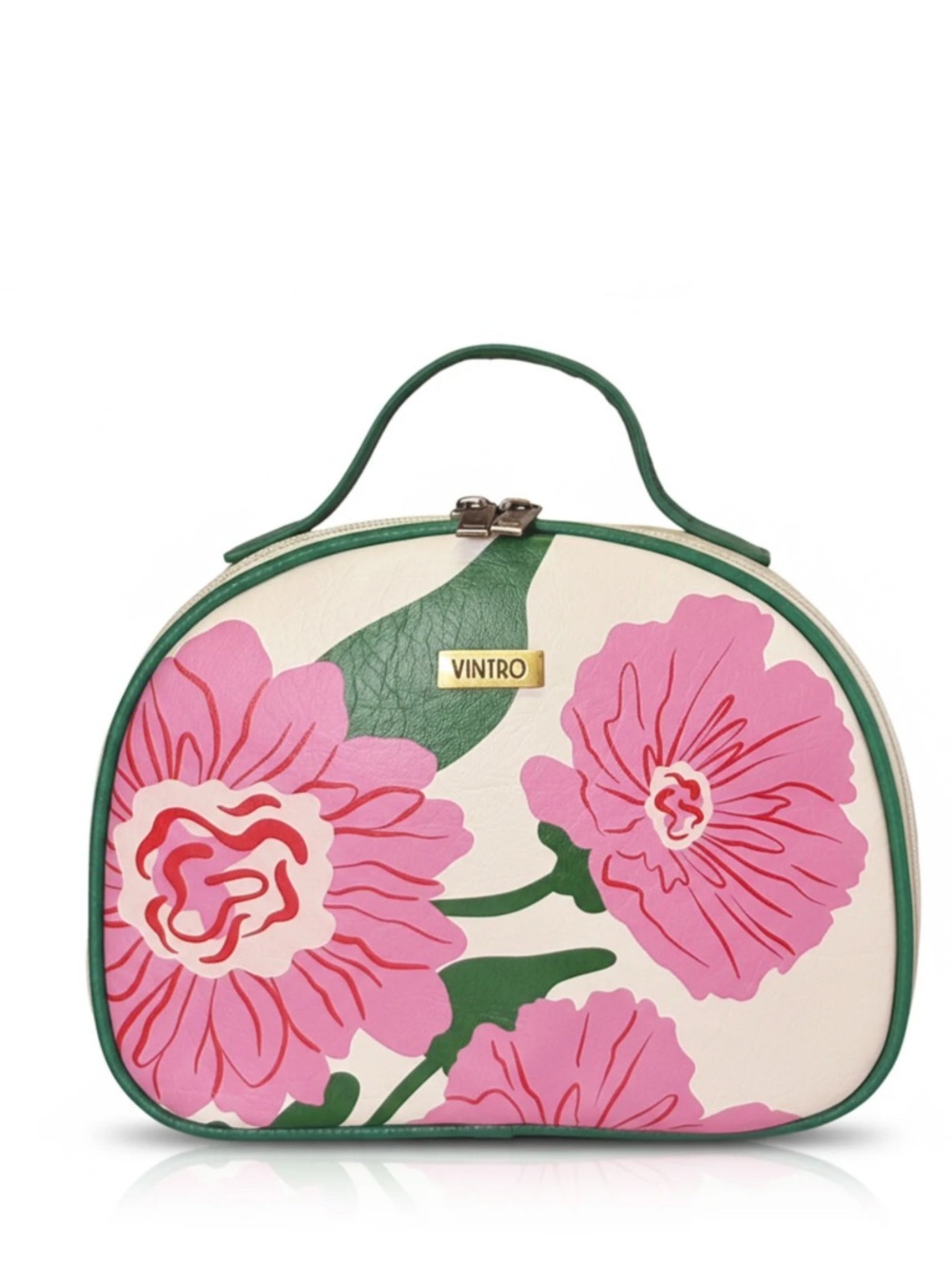 Vintro. Pink Floral Lunch-bag with Green Trim